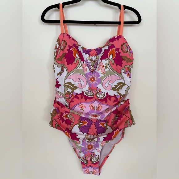 Cupshe Other - Cupshe | Retro Psychedelic Floral One Piece Swimsuit Pink Orange Size XL NWT